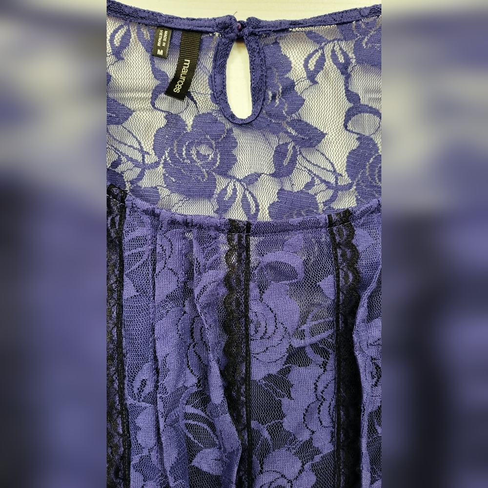 🌿Maurices Women's Medium Purple and Black Lace Fully Lined Top-Gorgeous! - Picture 5 of 11